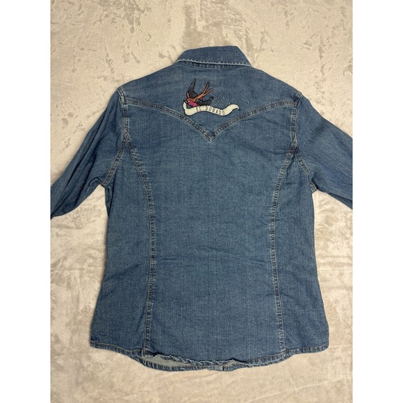 Levi's Western Denim Shirt Embroidered Swallow Birds El Dorado M - Picture 5 of 9